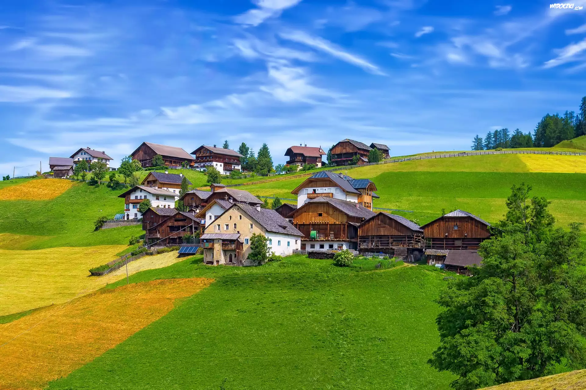 Włochy, Górska, Wioska, Pola