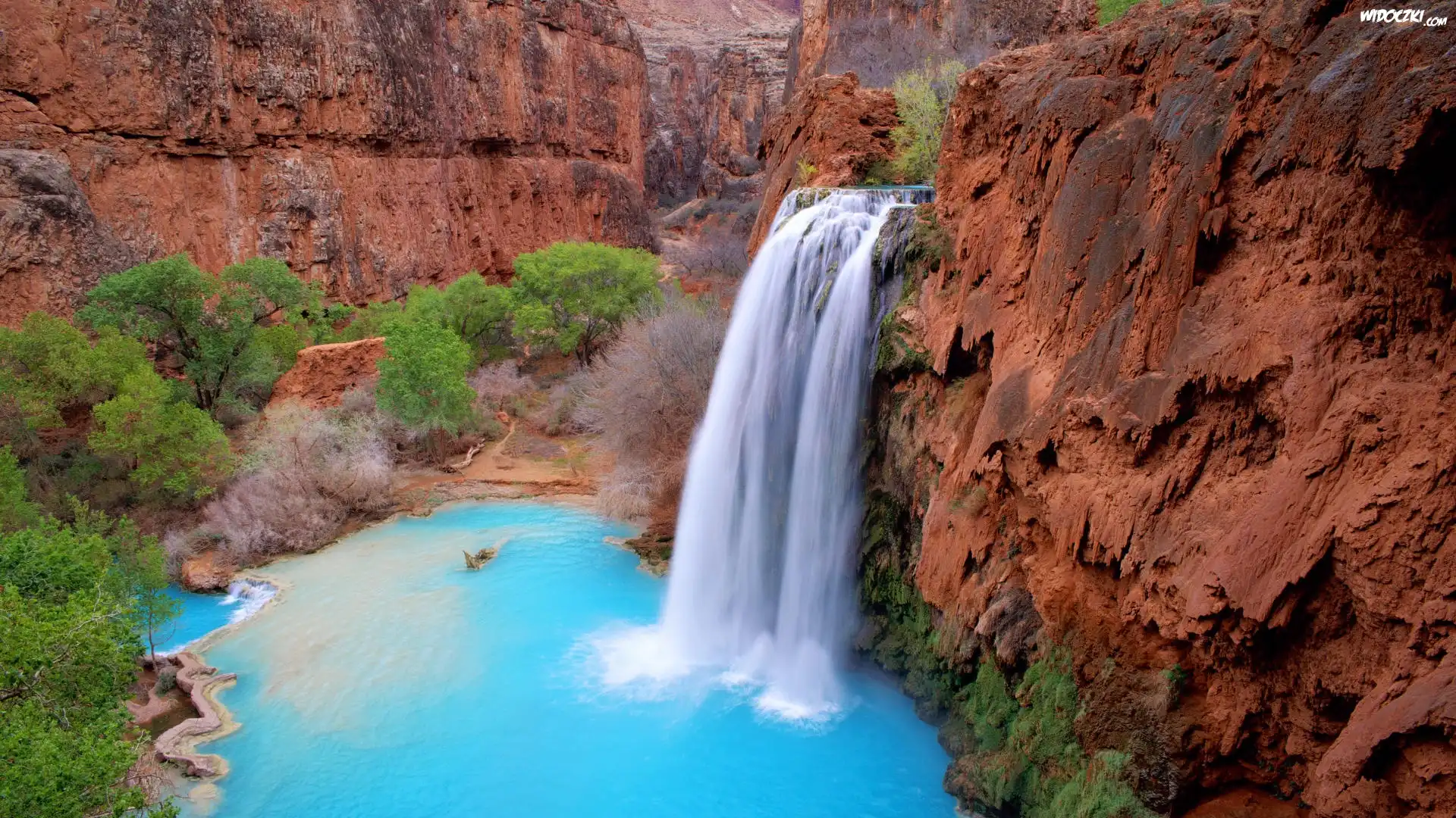 Góry, Wodospad, Jeziorko, Havasu