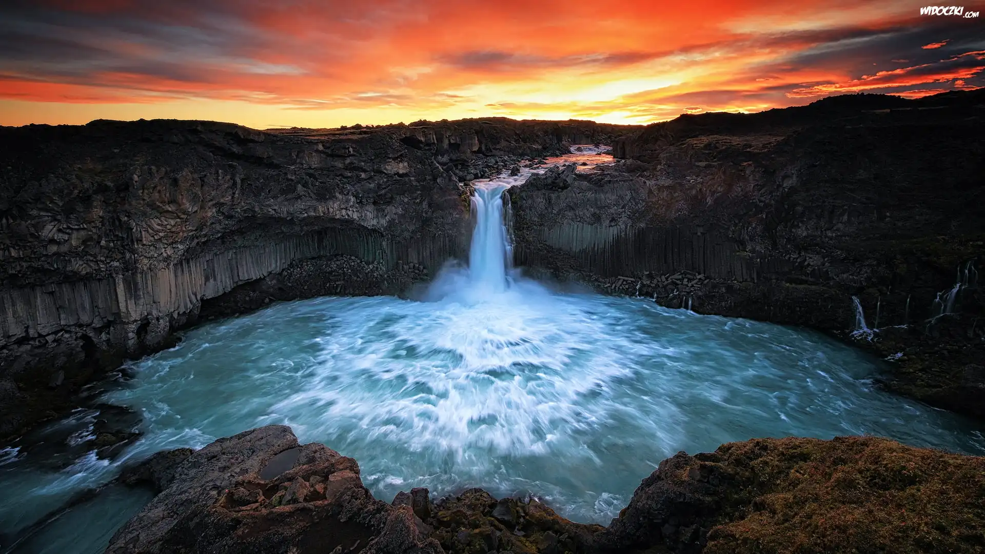 Islandia, Wodospad Aldeyjarfoss, Bazaltowe, Skały, Rzeka Skjalfandafljot