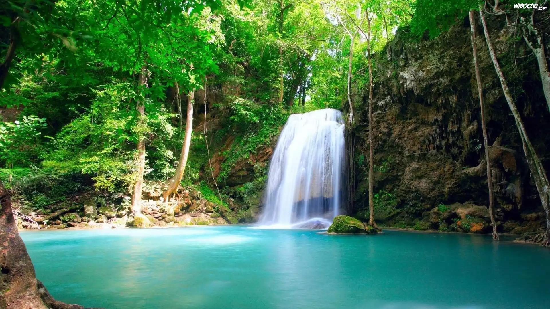 Wodospad, Jeziorko, Drzewa, Plitvice, Chorwacja