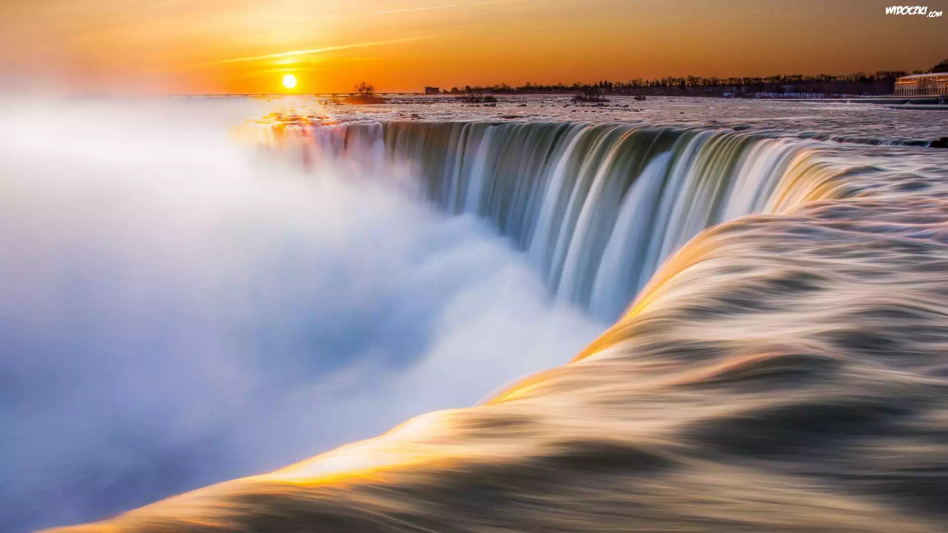 Wodospad, Niagara, Mgła, Rzeka, Zachód Słońca