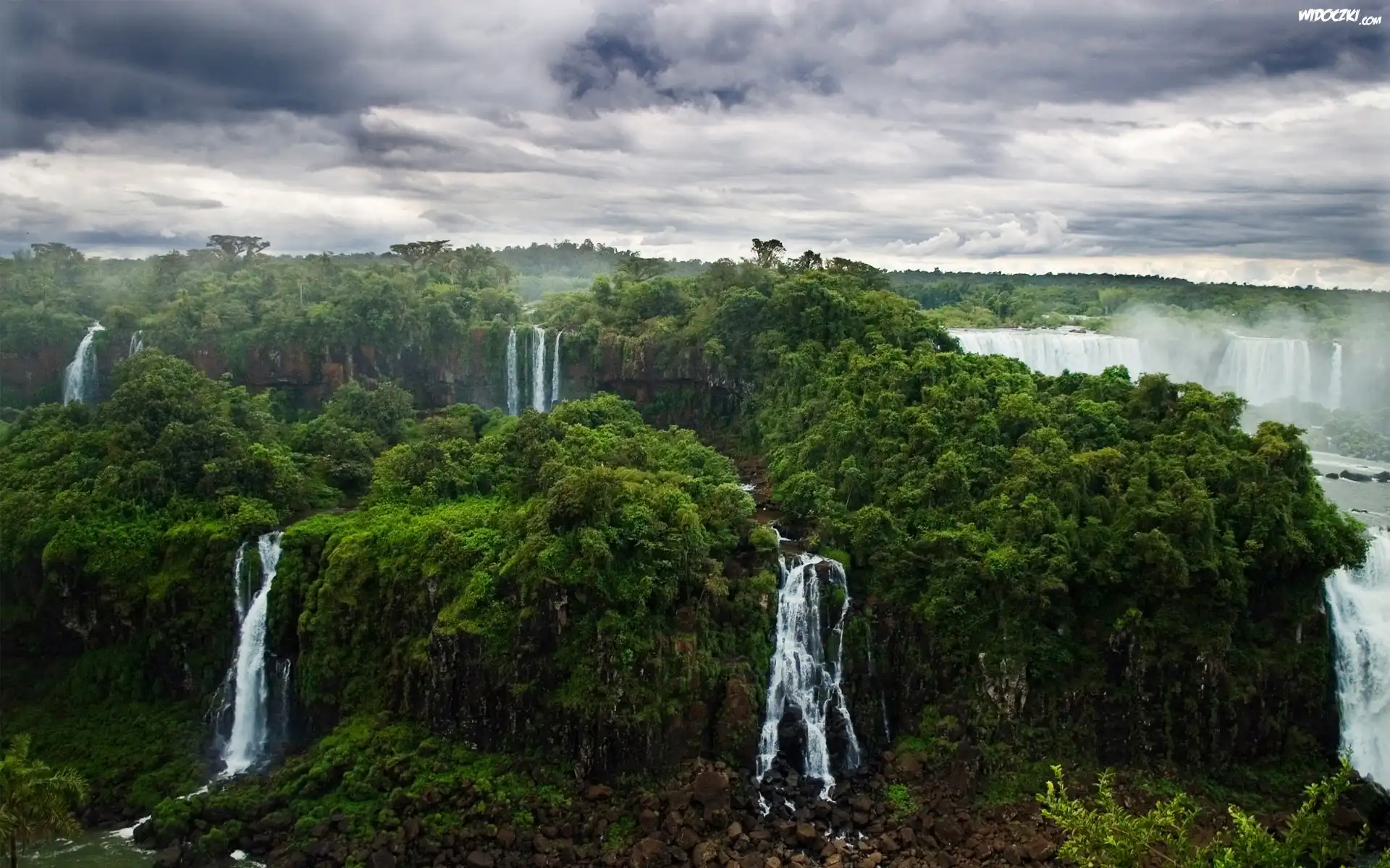 Wodospady, Iguazu, Lasy, Niebo, Brazylia