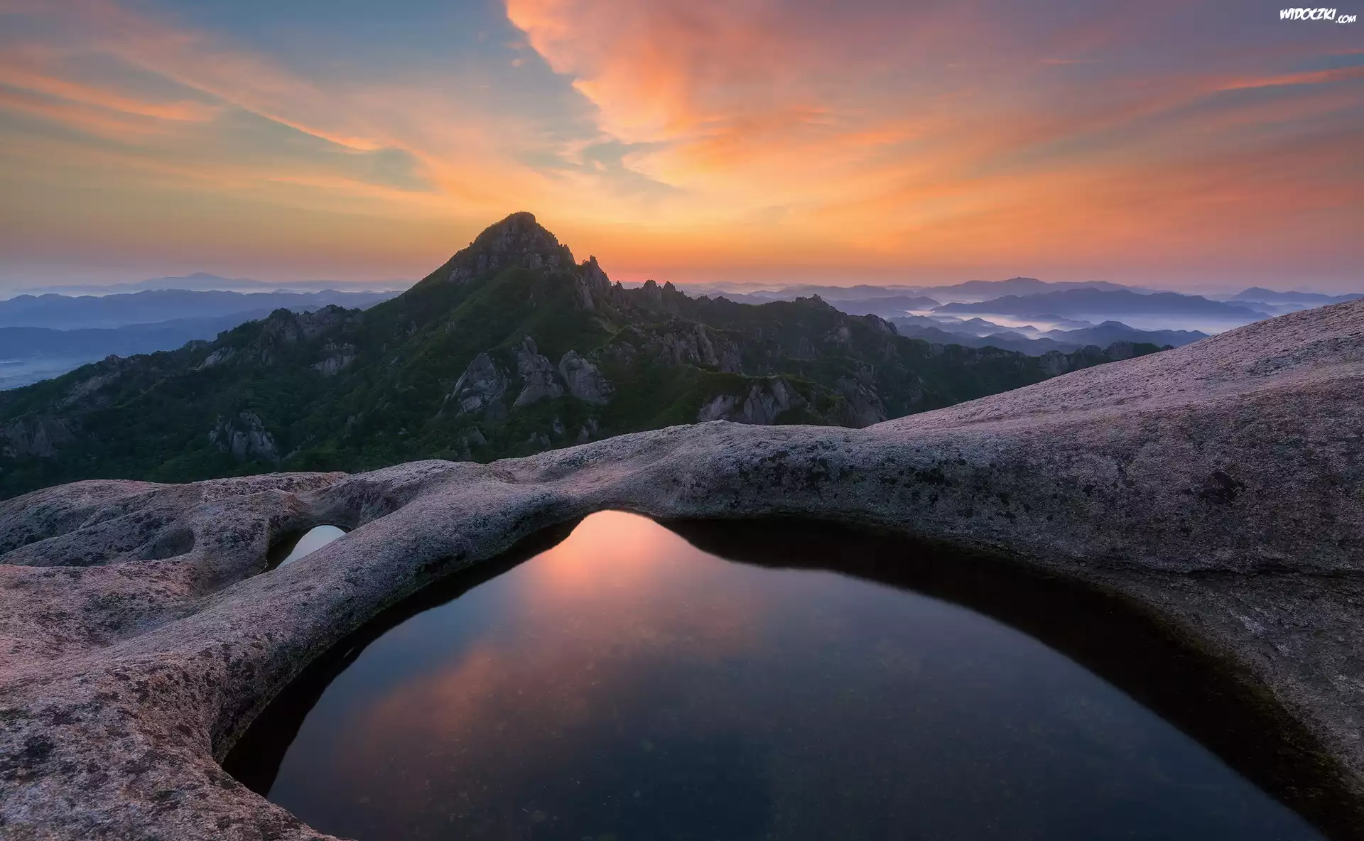 Park Narodowy Wolchulsan, Góry, Zachód słońca, Prowincja Jeolla Południowa, Korea Południowa