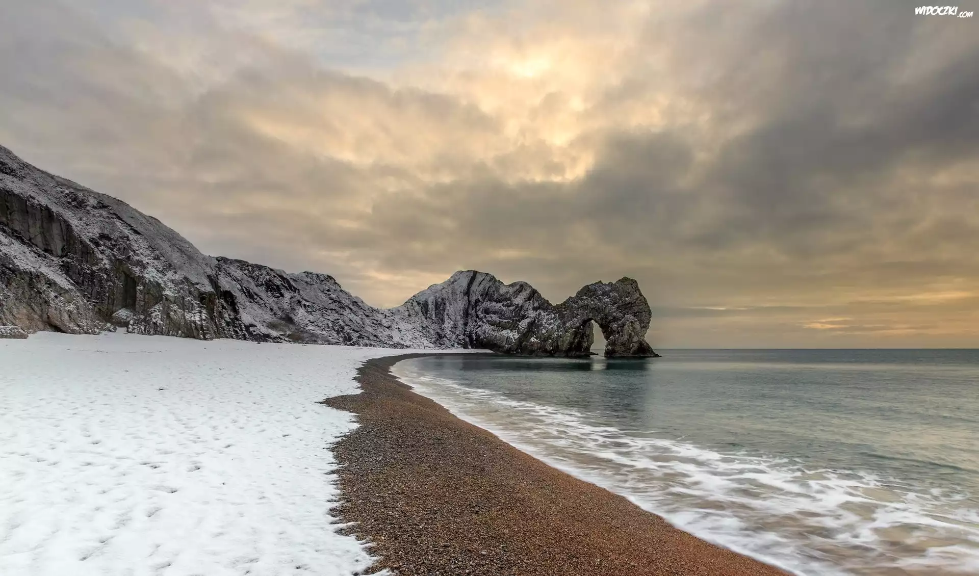 Anglia, Wybrzeże Jurajskie, Morze, Durdle Door, Skały, Zima, Wybrzeże