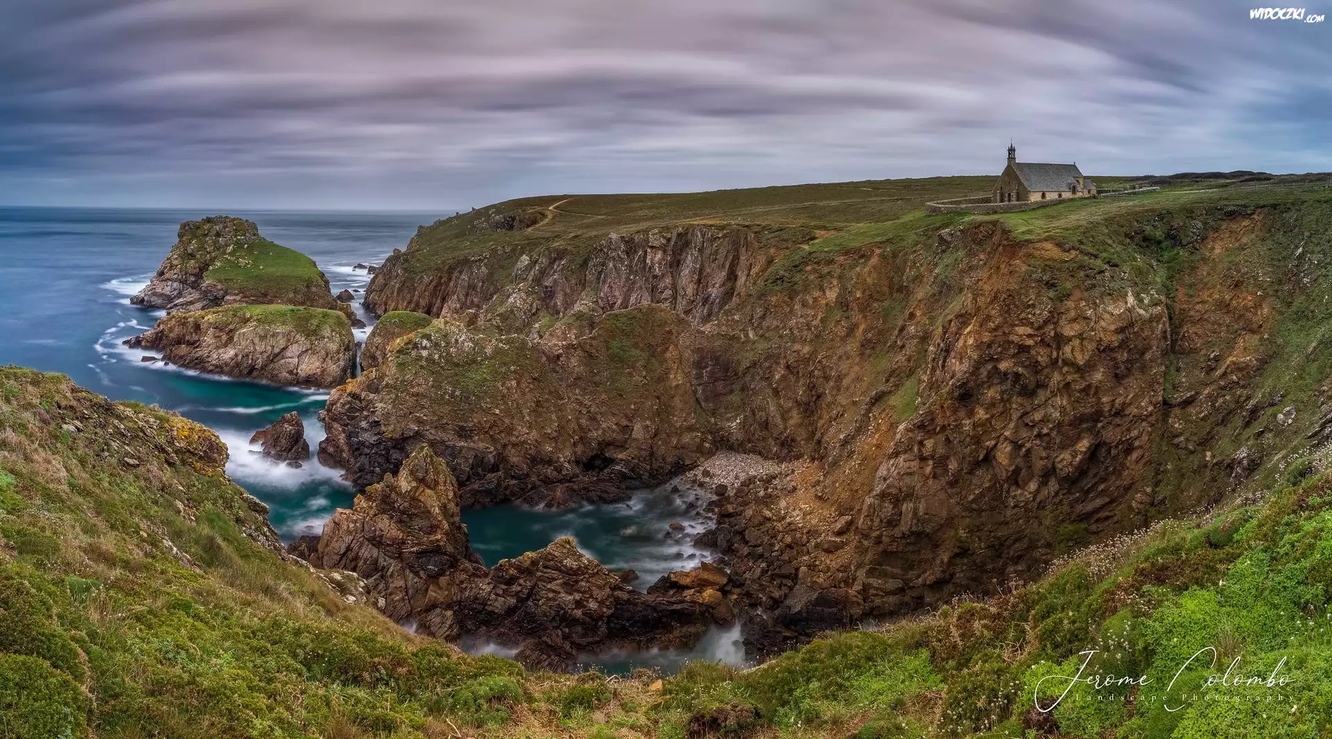 Wybrzeże, Morze, Skały, Przylądek, Cypel, Pointe du Van, Kaplica, Chapelle de Saint They, Gmina Plogoff, Francja