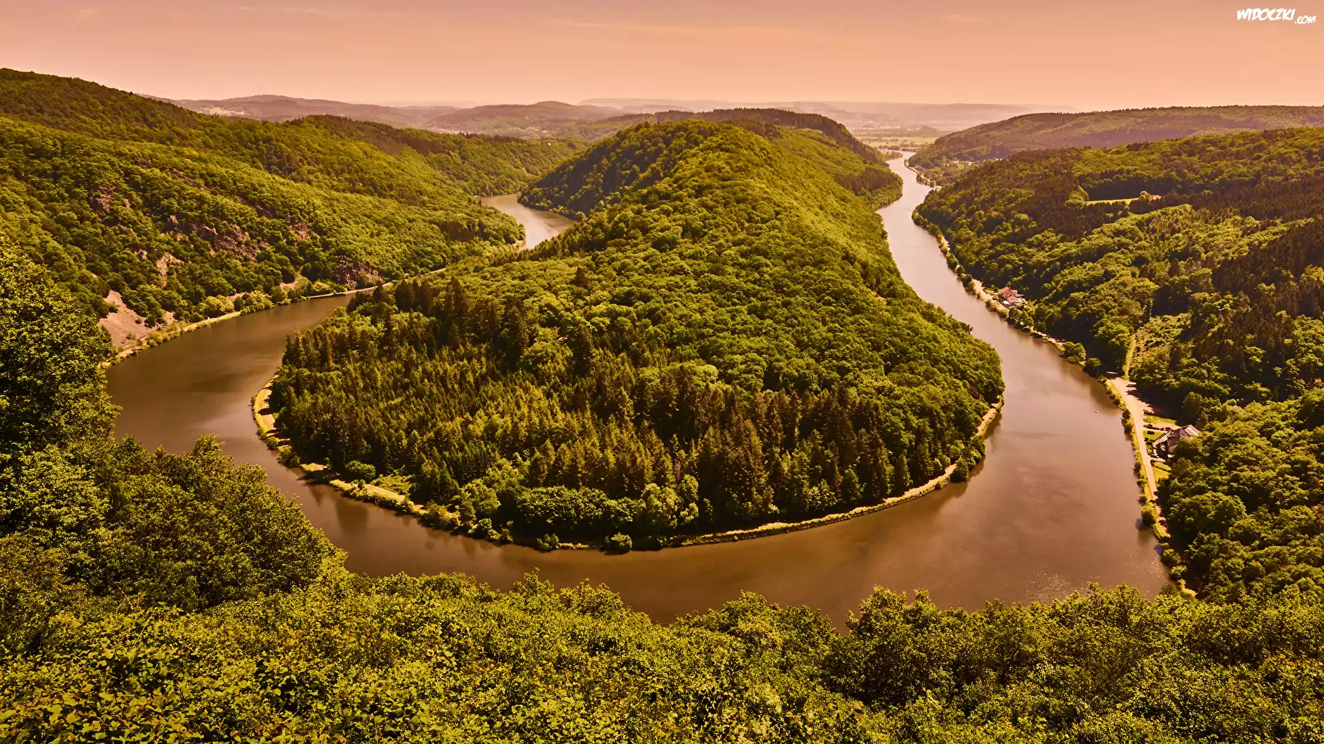 Rzeka Saara, Meander, Zakole, Meandro del Sarre, Mettlach, Niemcy, Wzgórza