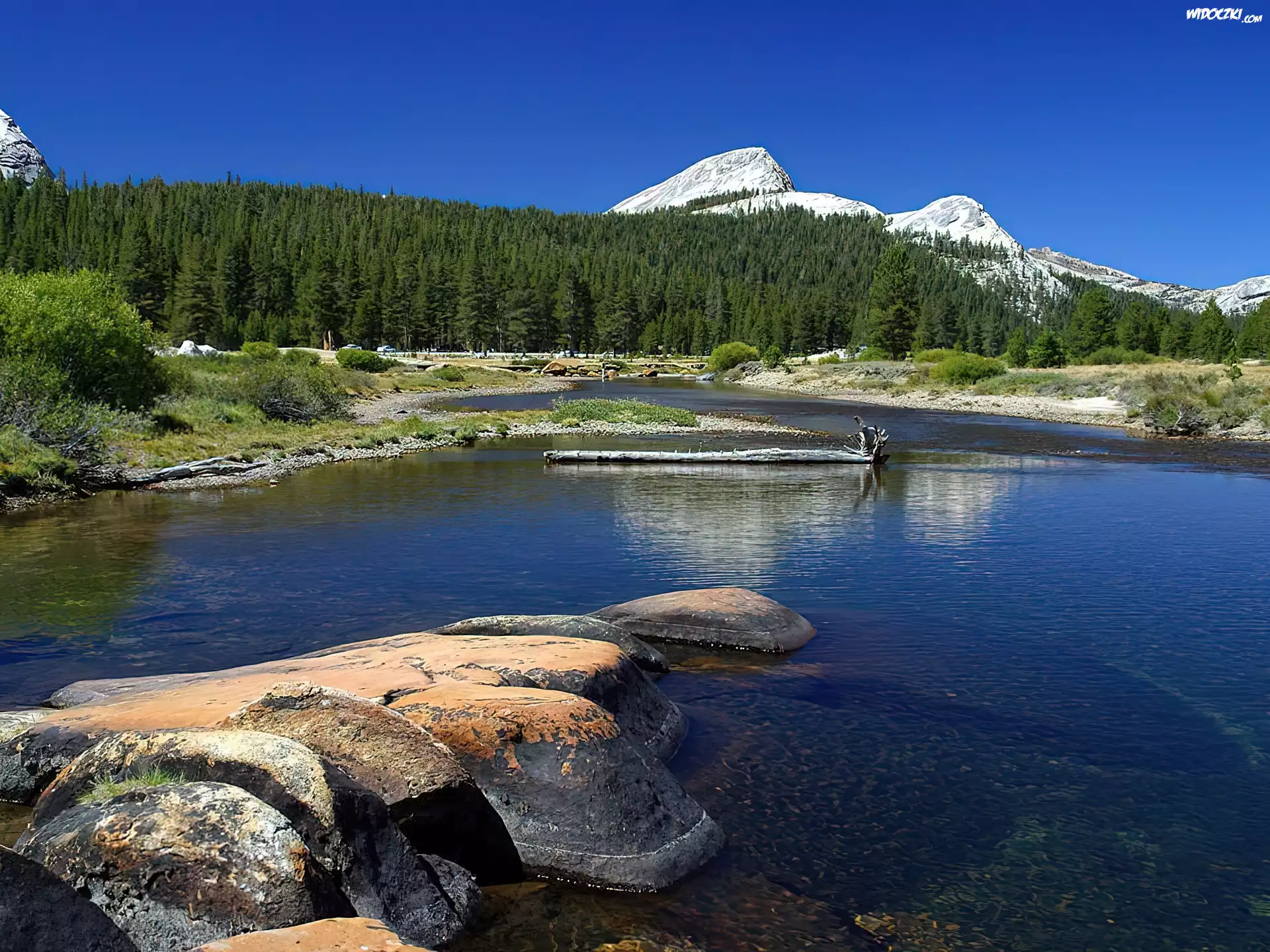 Stany Zjednoczone, Stan Kalifornia, Park Narodowy Yosemite, Rzeka, Kamienie, Góry