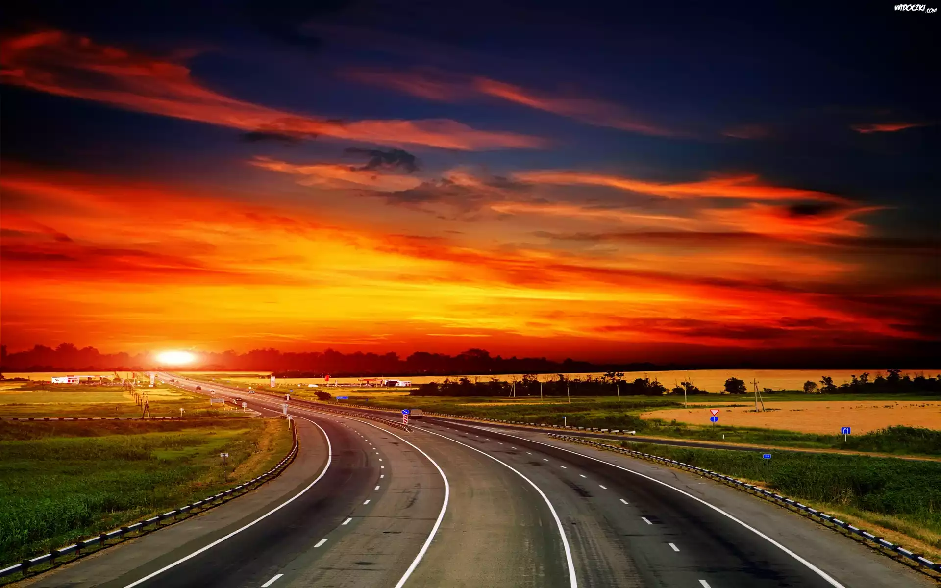 Autostrada, Zachód, Słońca