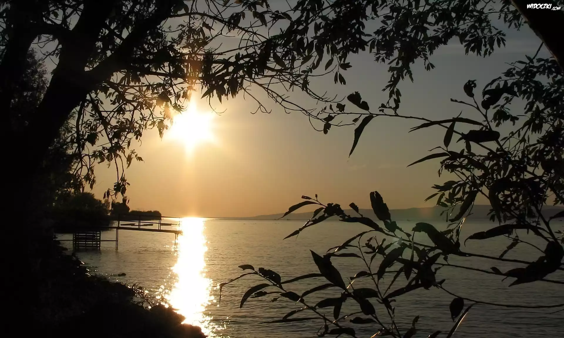 Zachód, Słońca, Jezioro, Balaton, Węgry