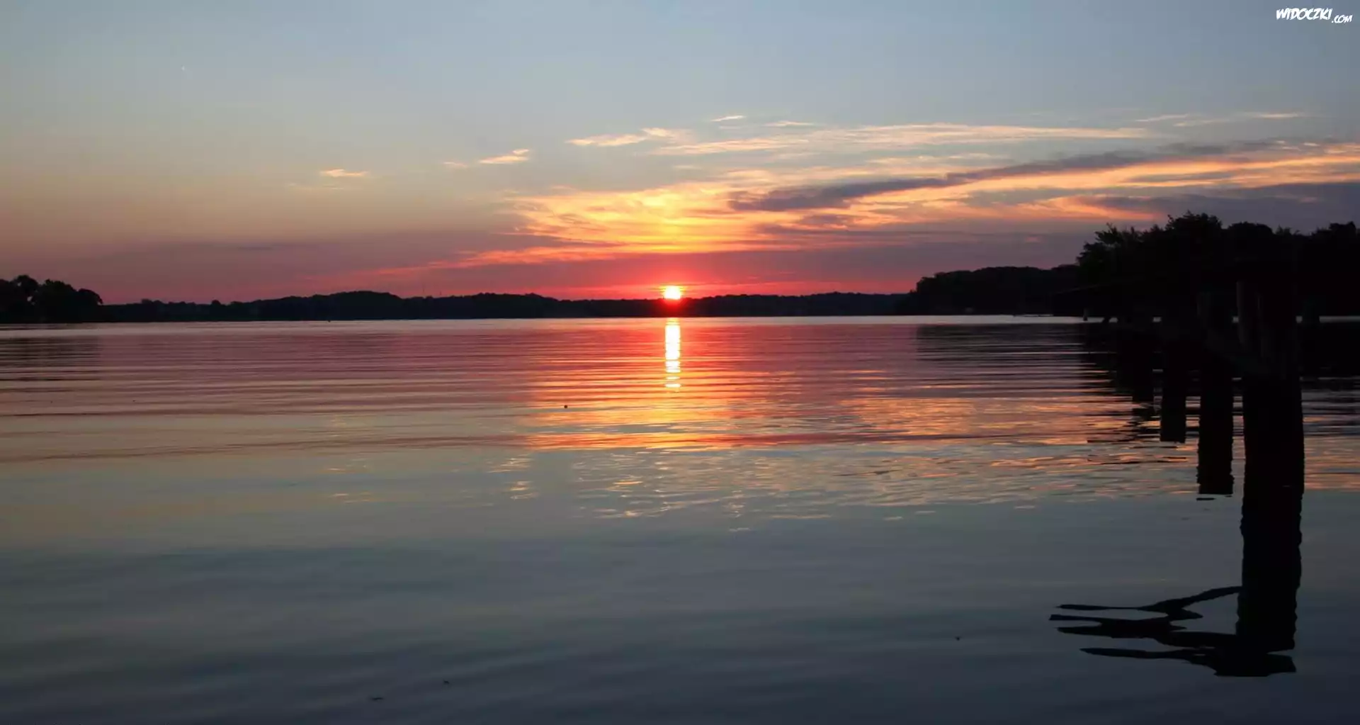 Jezioro, Zachód, Słońca