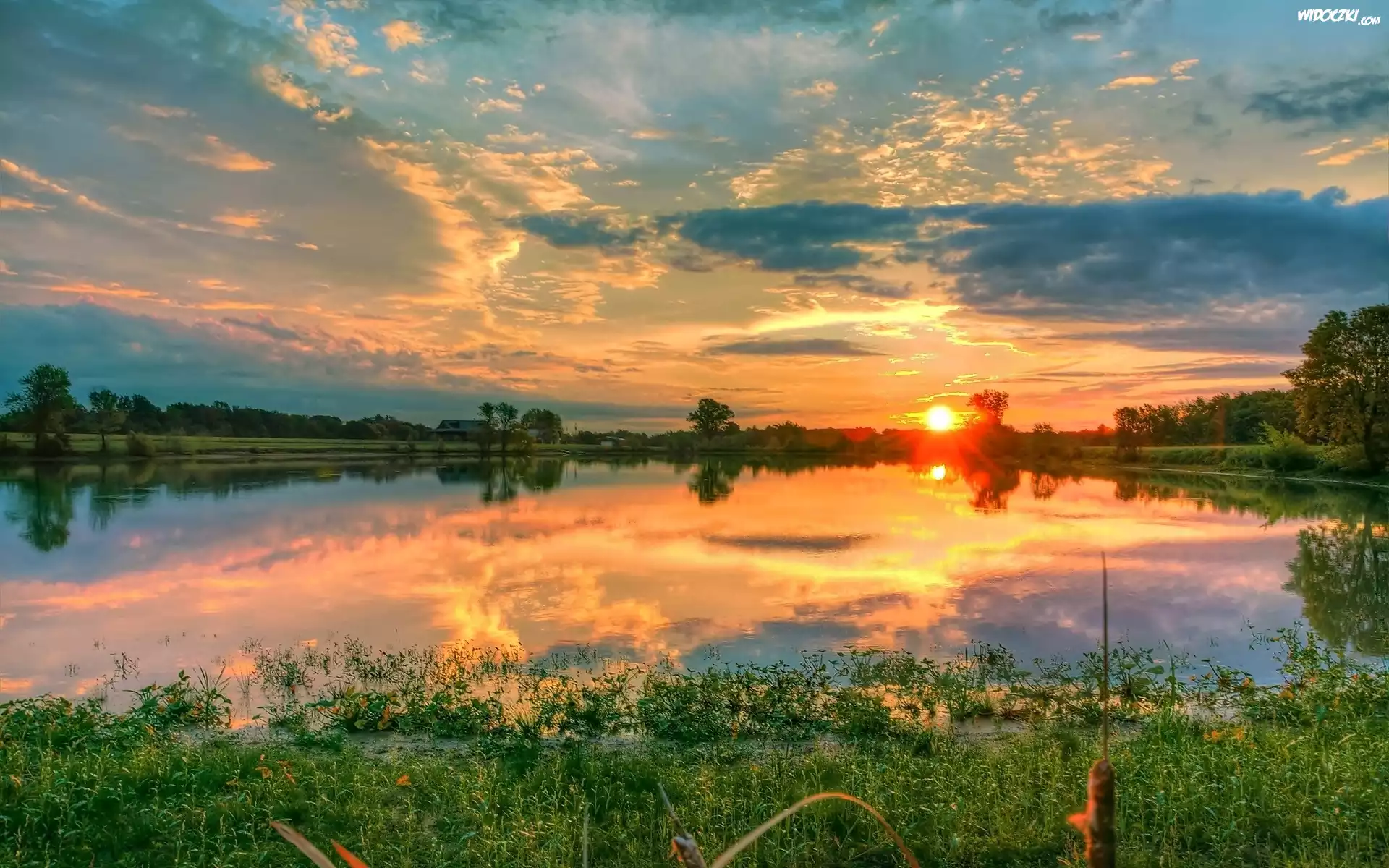 Jezioro, Zachód, Słońca