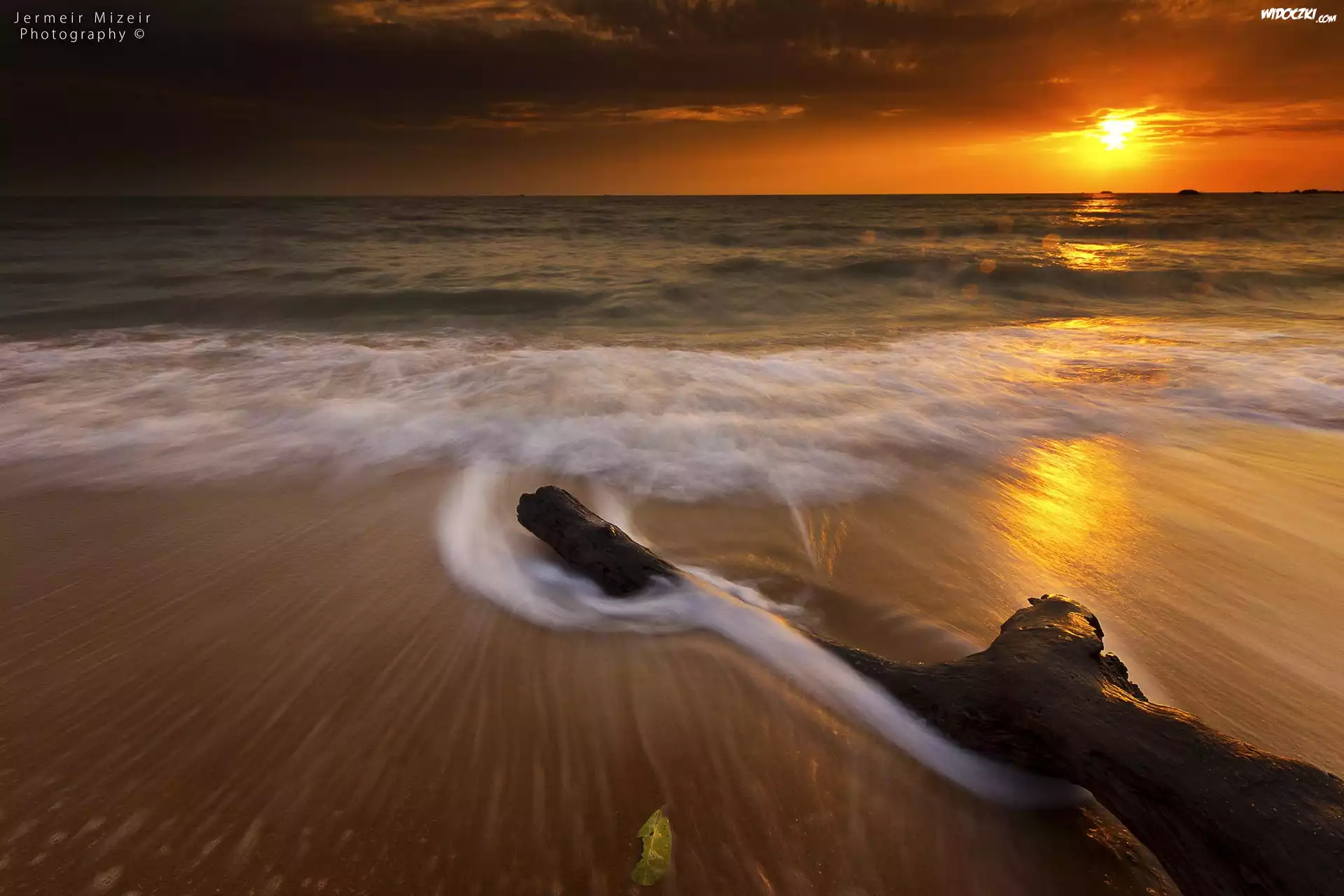 Zachód Słońca, Morze, Plaża, Konar