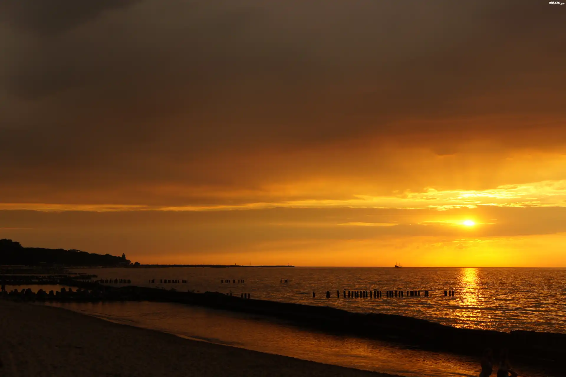 Zachód Słońca, Plaża, Morze