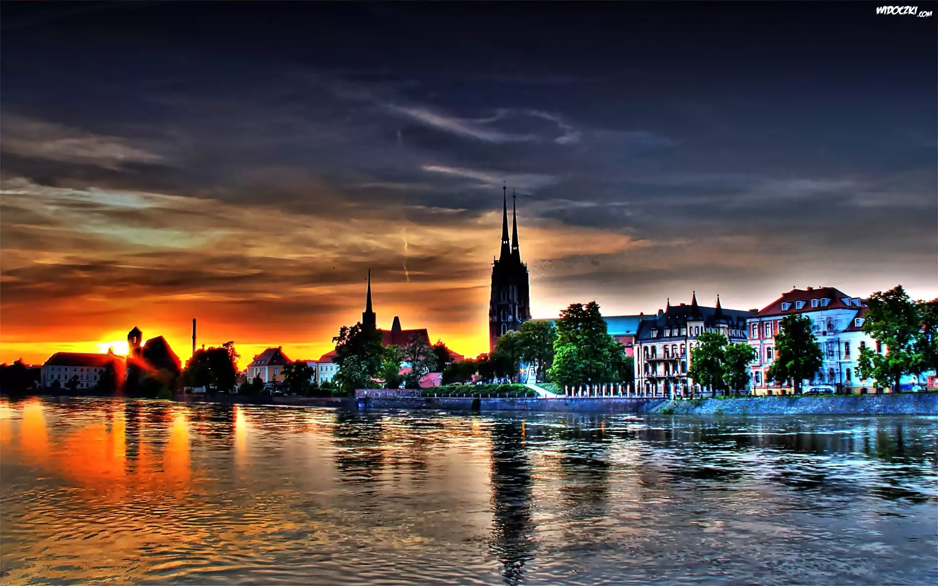 Wrocław, Zachód, Słońca, Odra, Widok, Ostrowa, Tumskiego