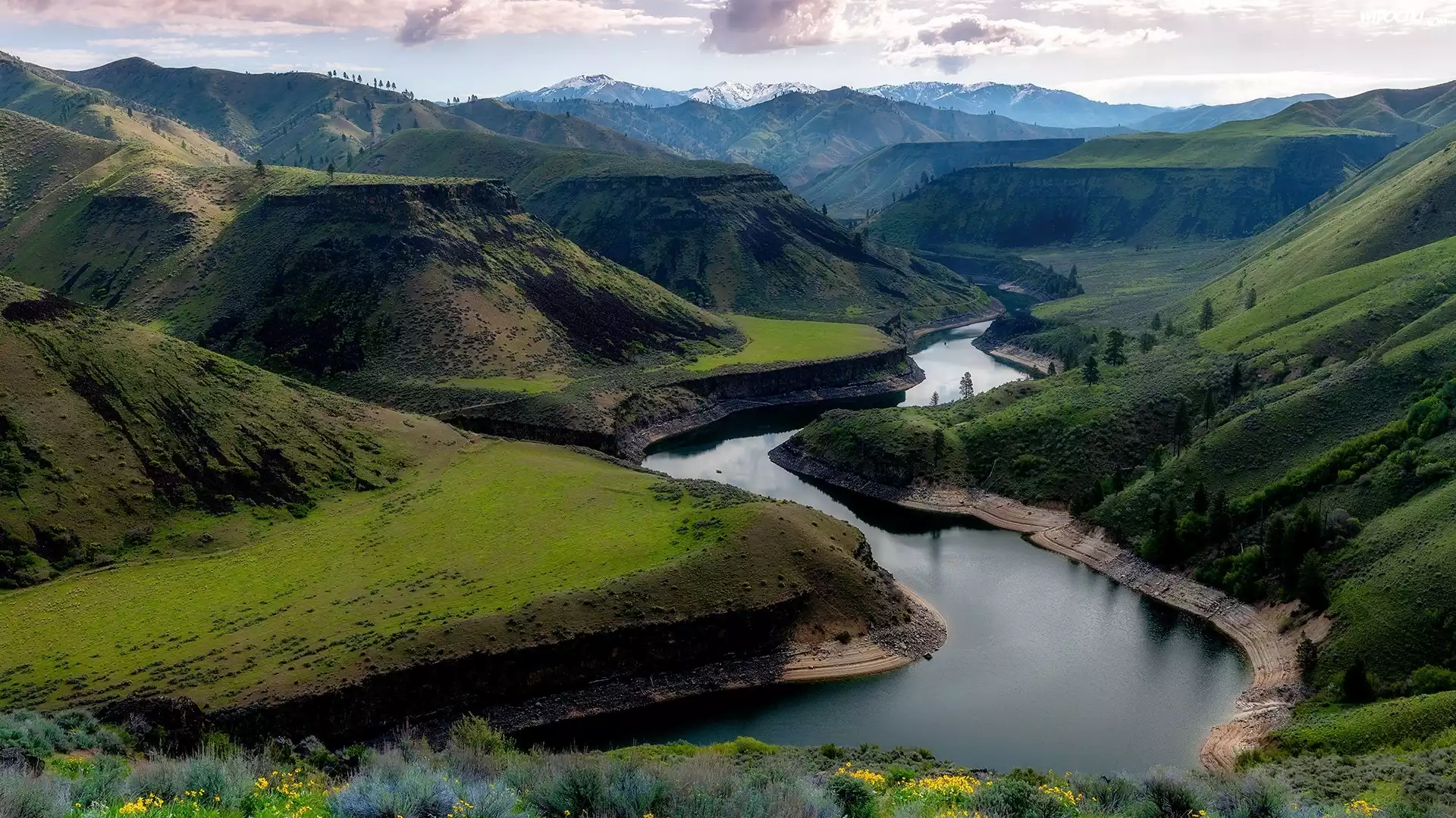Zalesione, Góry Skaliste, Rzeka, Boise River, Idaho, Stany Zjednoczone