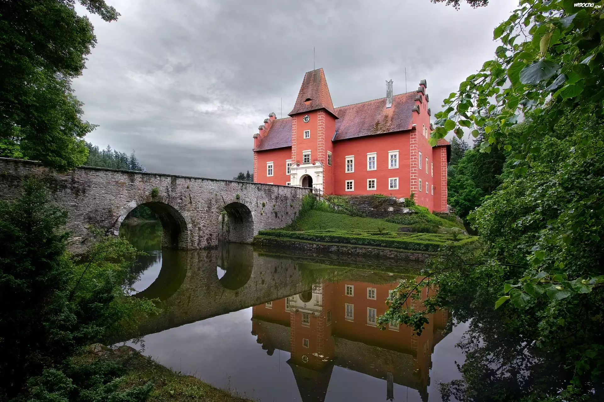 Czechy, Zamek Chervena Lhota, Most, Rzeka, Drzewa