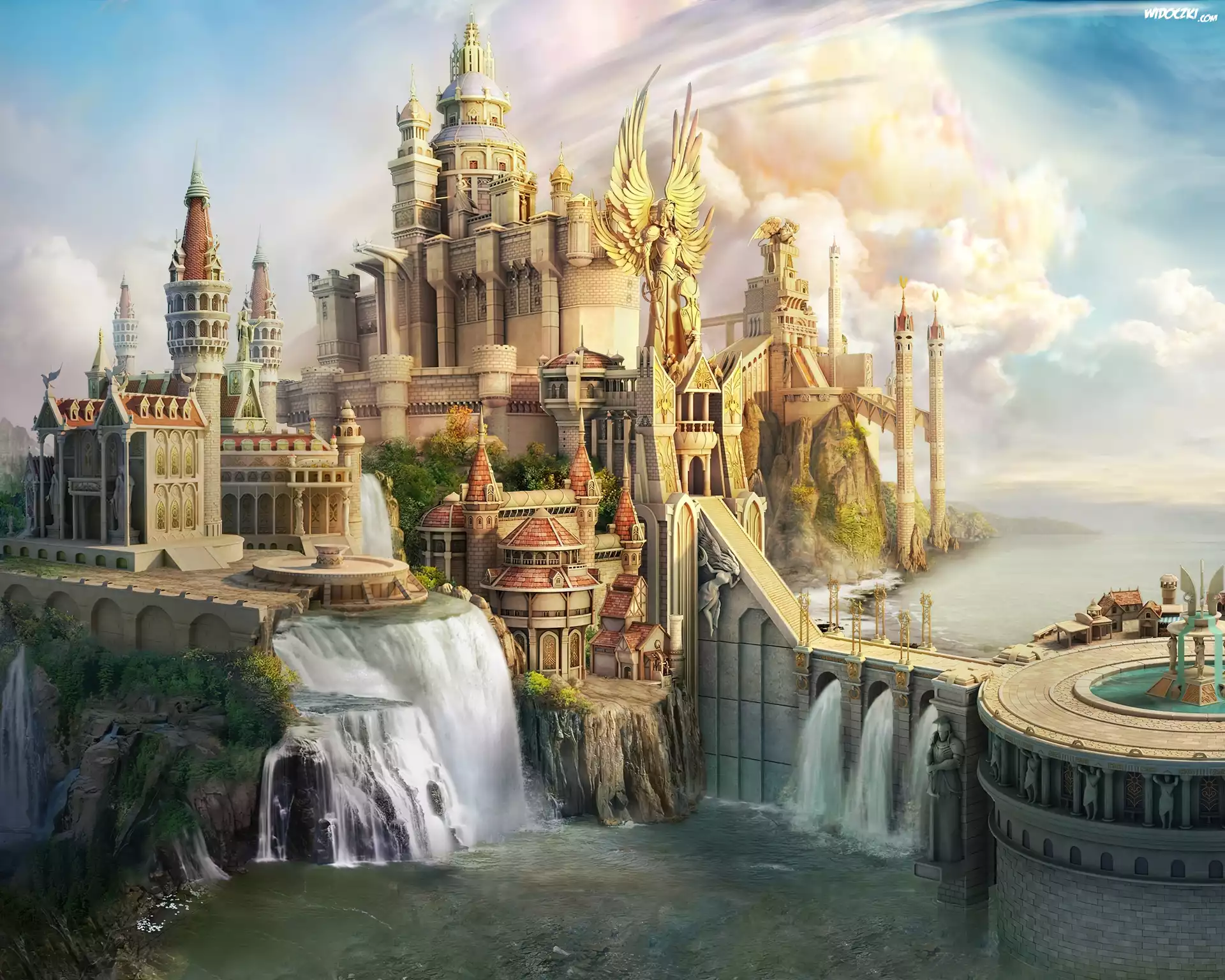 Fantasy, Zamek, Wodospad