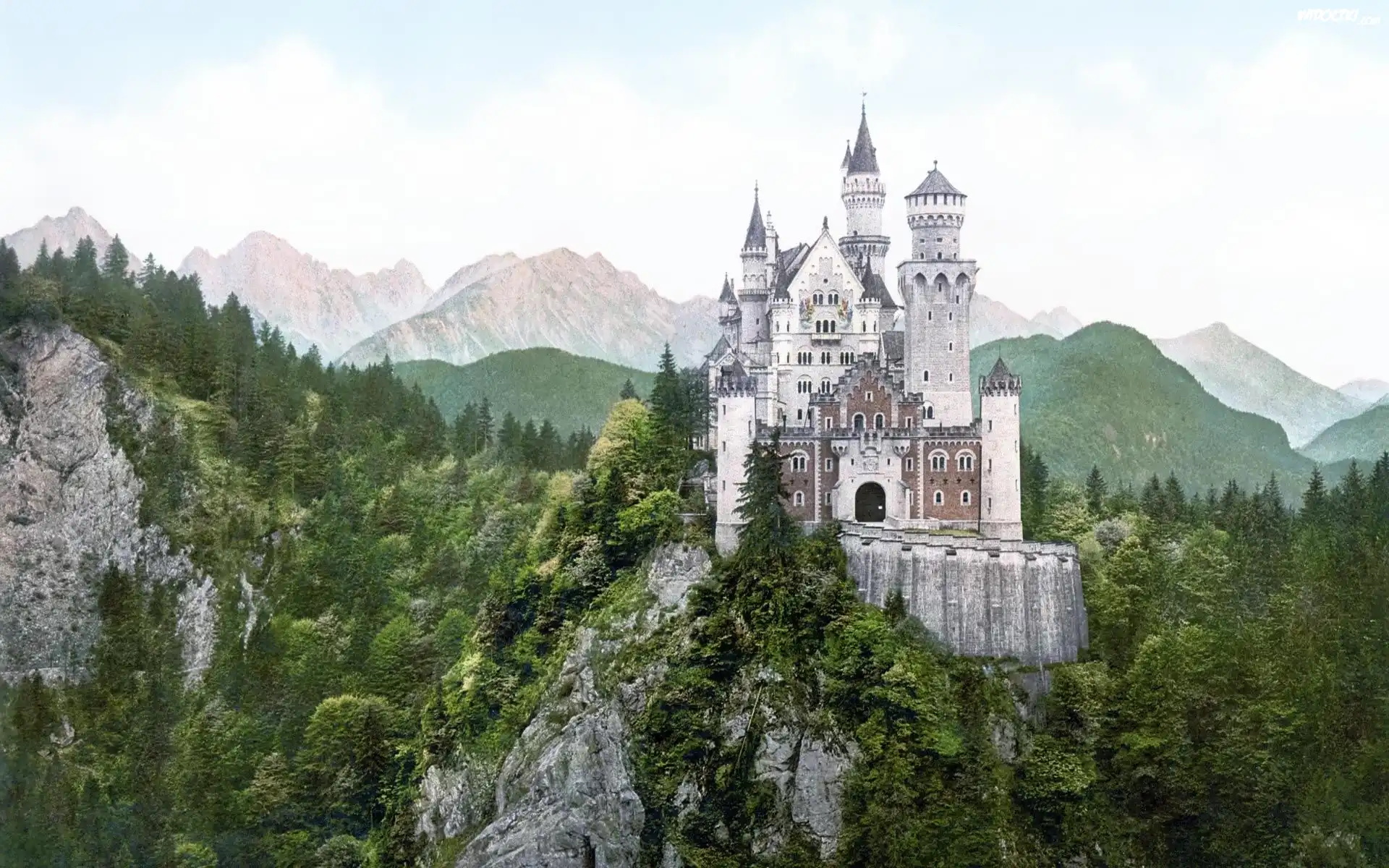 Zamek, Neuschwanstein, Lasy, Góry, Niemcy
