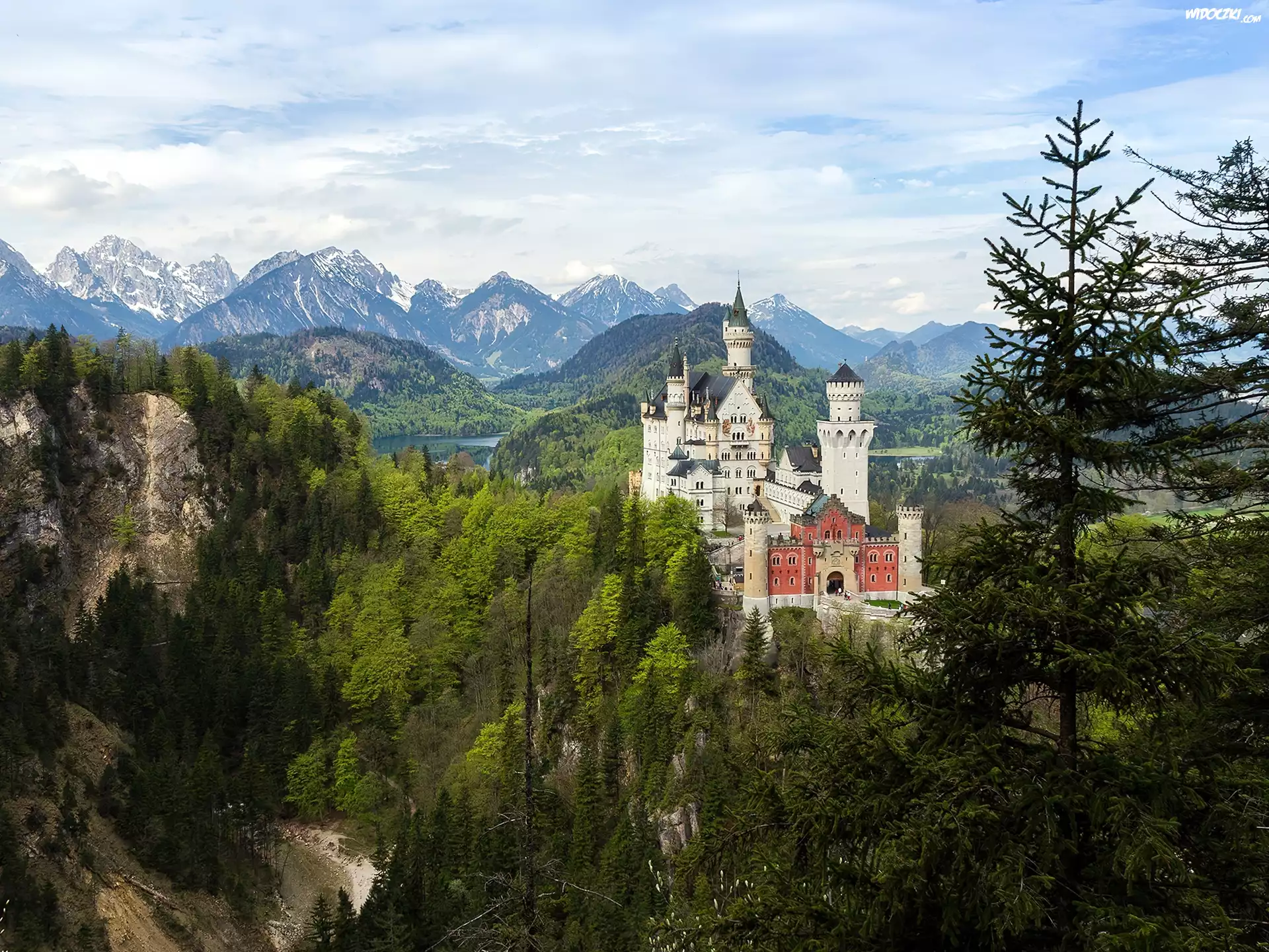 Zamek, Neuschwanstein, Góry, Lasy