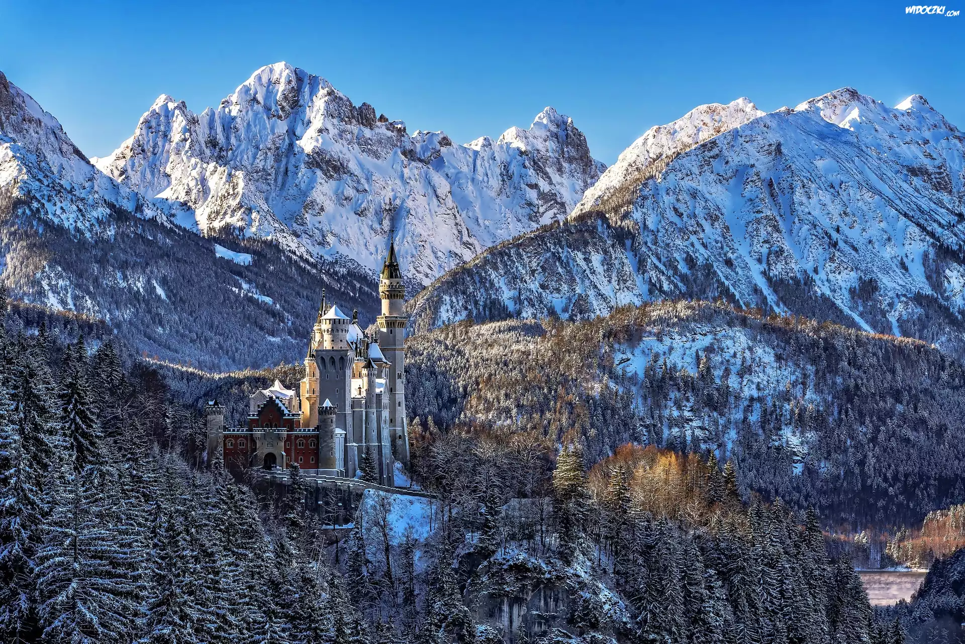 Zamek, Neuschwanstein, Zima, Góry, Bawaria
