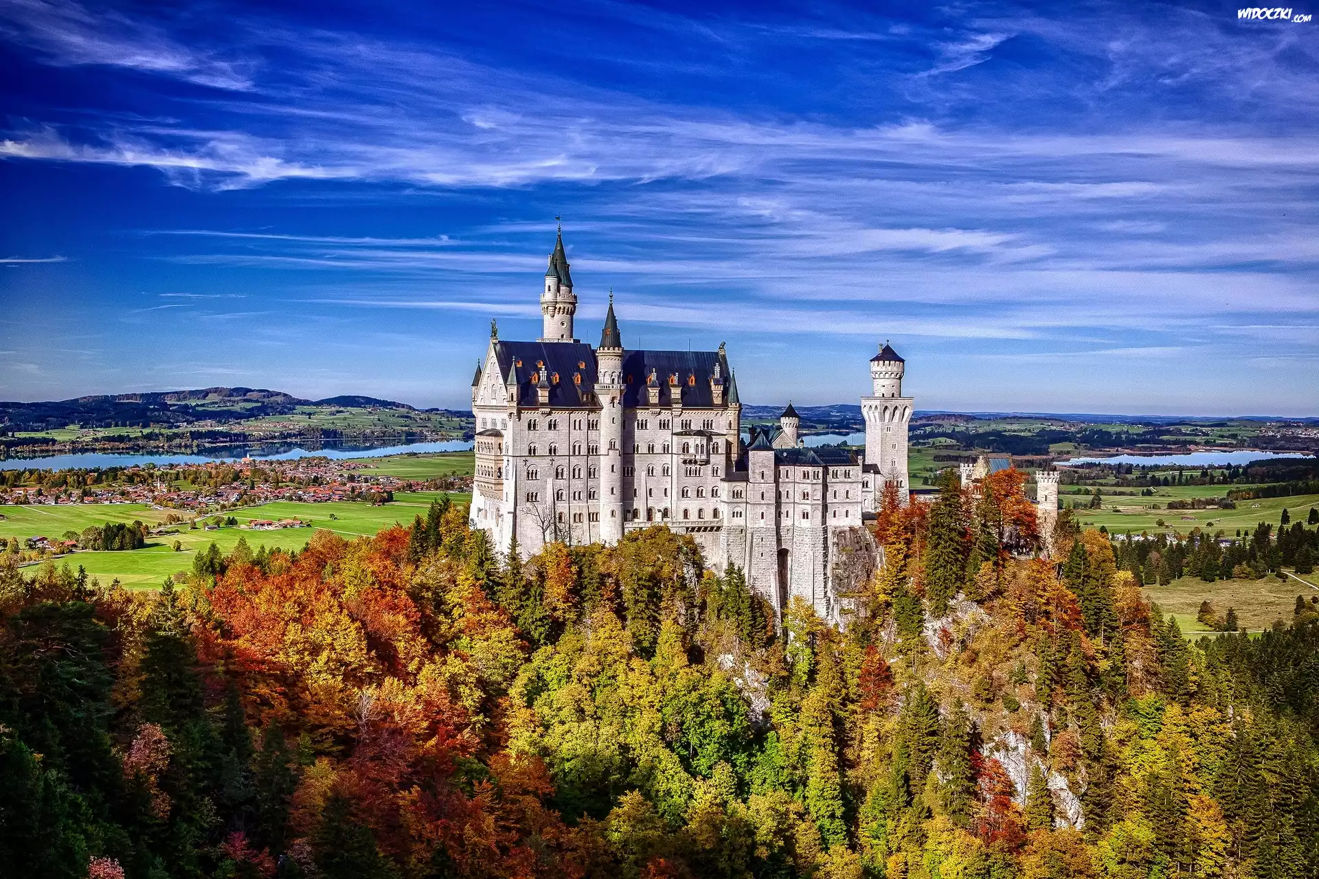 Zamek, Neuschwanstein, Jesień, Niemcy