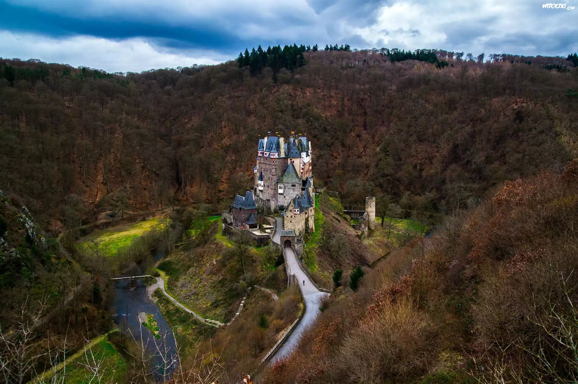Zamek, Eltz, Niemcy, Lasy, Rzeka