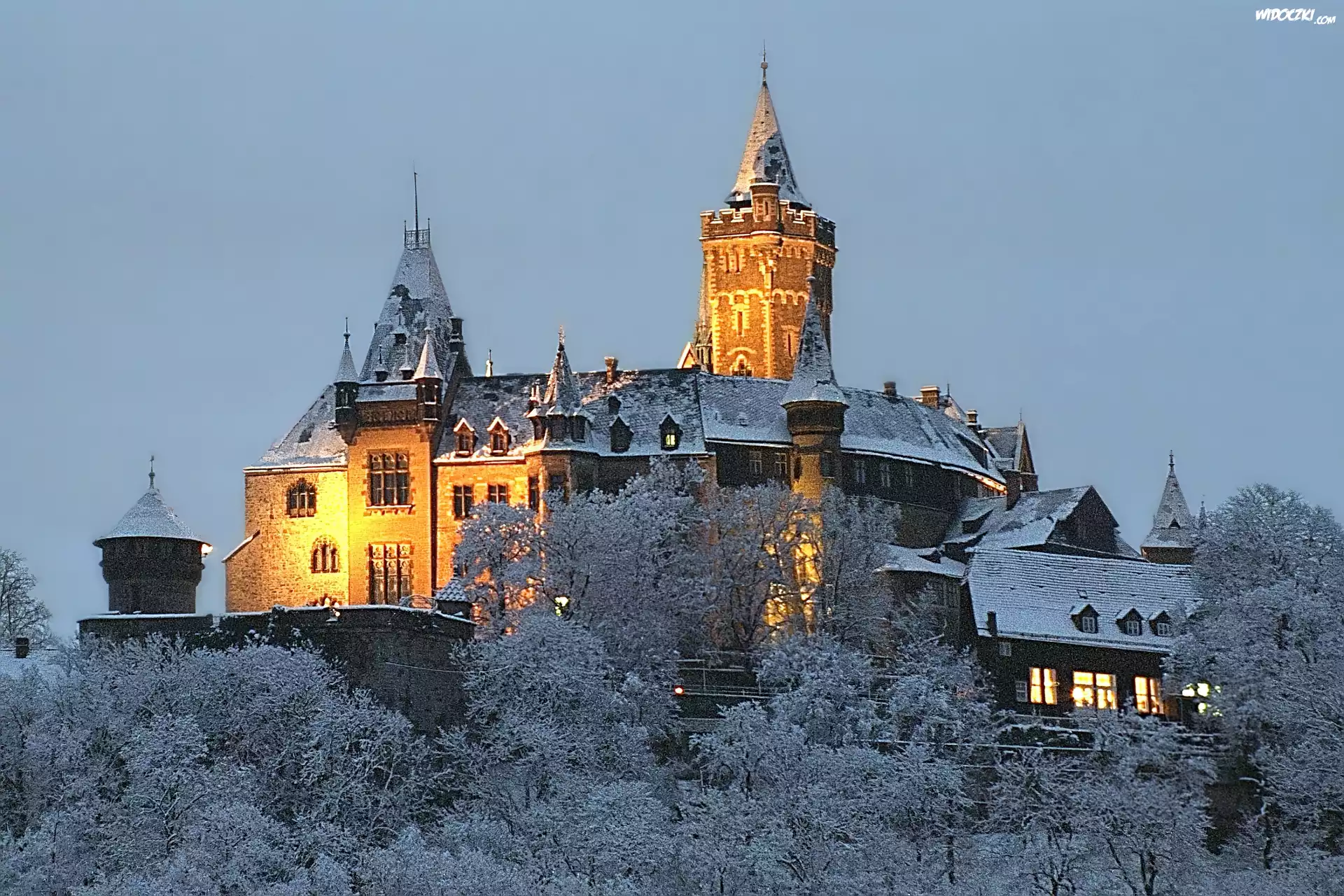 Zamek, Wernigerode, Niemcy, Zima