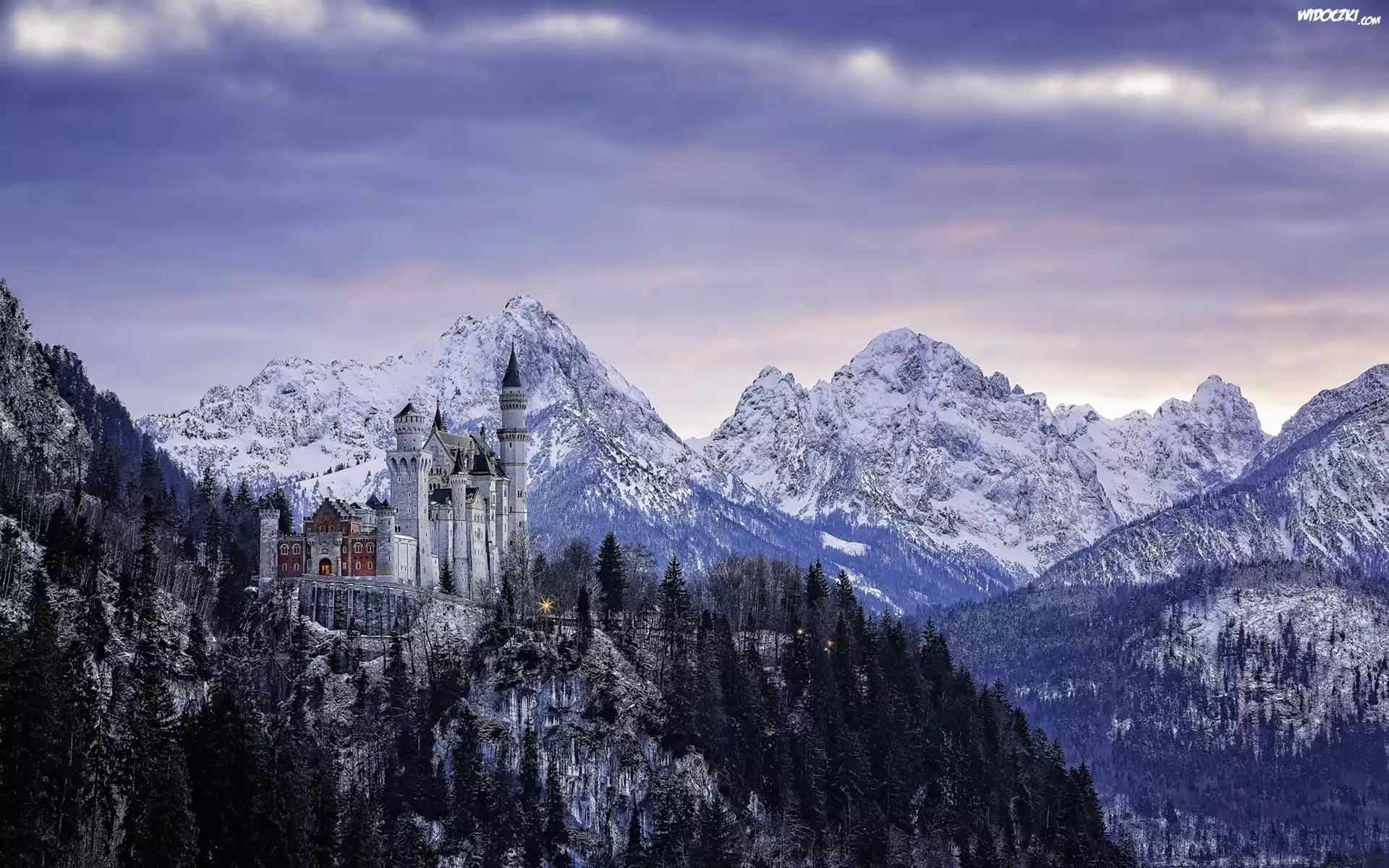 Zamek, Neuschwanstein, Zima, Góry
