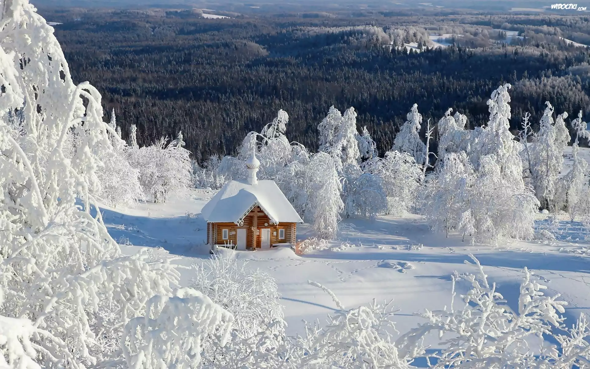 Zima, Las, Góry, Budowla, Cerkiew