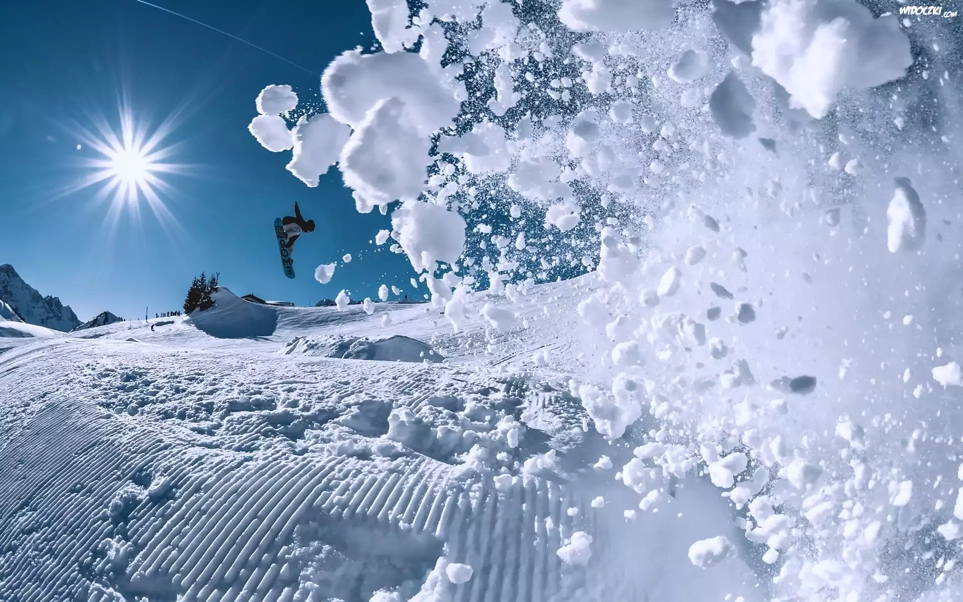 Zima, Śnieg, Promienie, Słońca, Snowbording