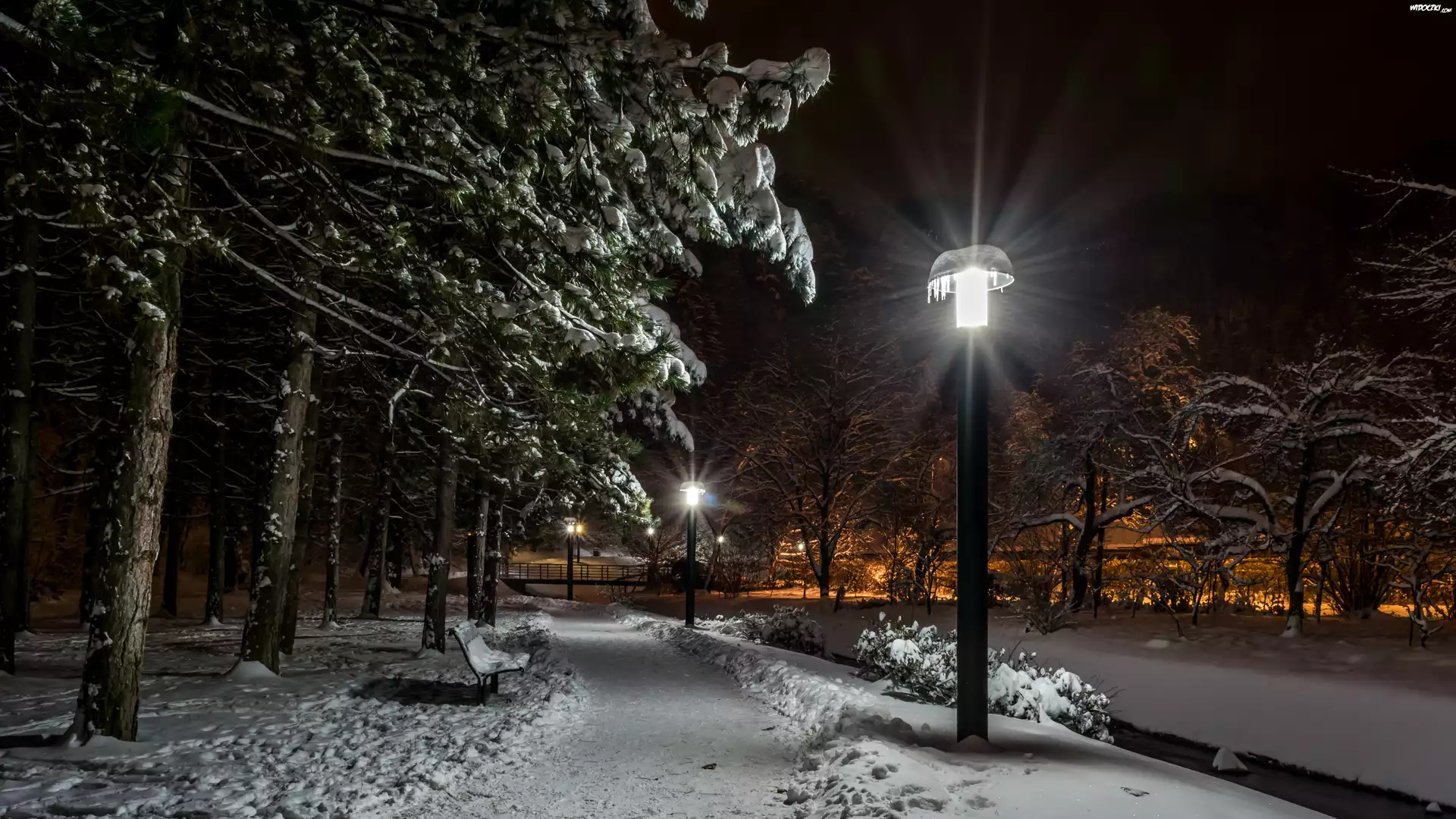 Zima, Park, Latarnie, Zagrzeb, Chorwacja