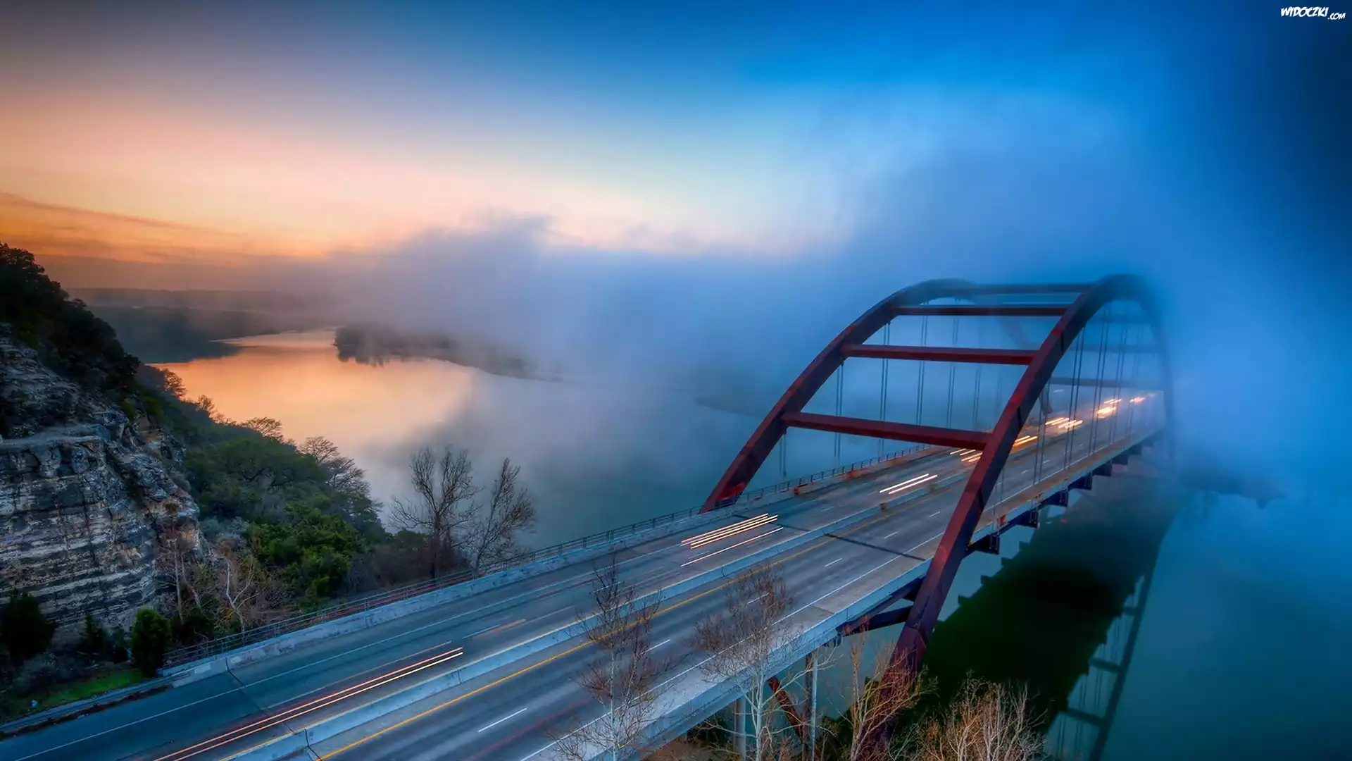 Stany Zjednoczone, Austin, Most, Pennybacker, Mgła, Rzeka